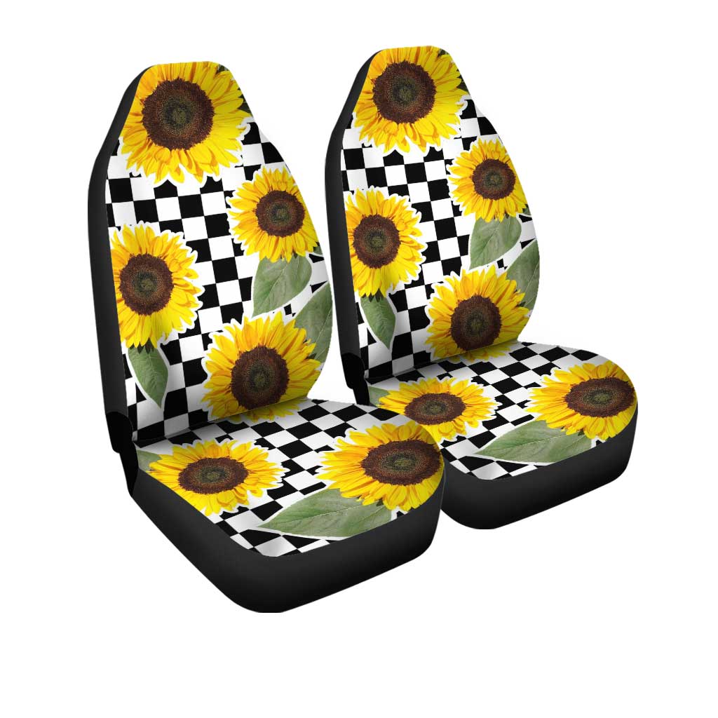 Checkerboard Sunflower Car Seat Covers Custom Car Interior Accessories