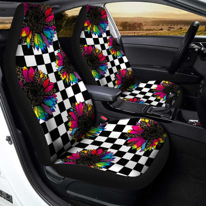 Checkerboard Sunflower Car Seat Covers Custom Leopard Car Accessories