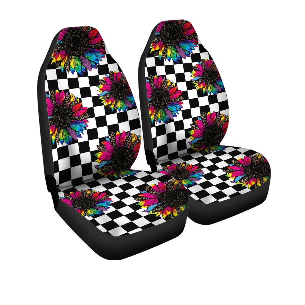 Checkerboard Sunflower Car Seat Covers Custom Leopard Car Accessories