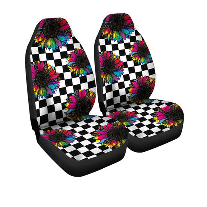 Checkerboard Sunflower Car Seat Covers Custom Leopard Car Accessories