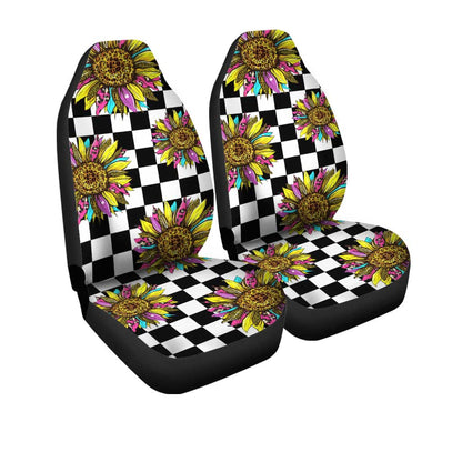 Checkerboard Sunflower Car Seat Covers Custom Leopard Car Interior Accessories