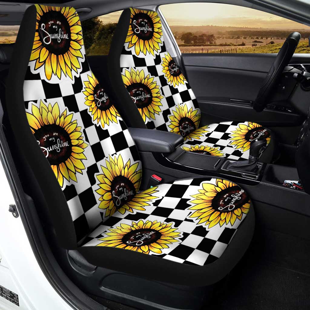 Checkerboard Sunflower Car Seat Covers Custom Sunshine Car Accessories