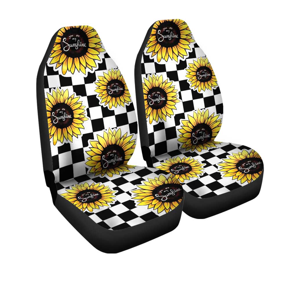 Checkerboard Sunflower Car Seat Covers Custom Sunshine Car Accessories