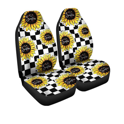 Checkerboard Sunflower Car Seat Covers Custom Sunshine Car Accessories