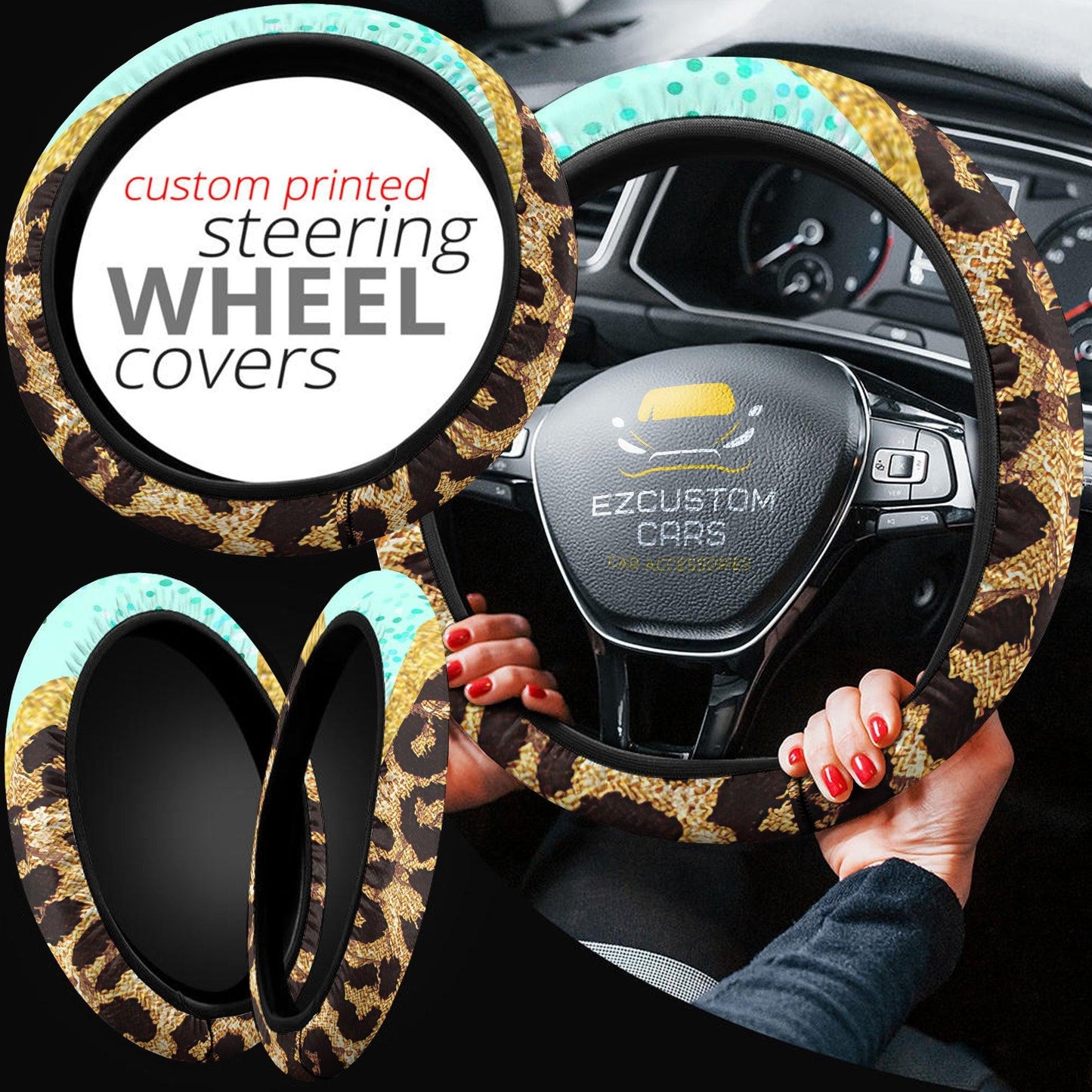 Cheetah Skin Anime Steering Wheel Cover Custom Cheetah Car Accessories