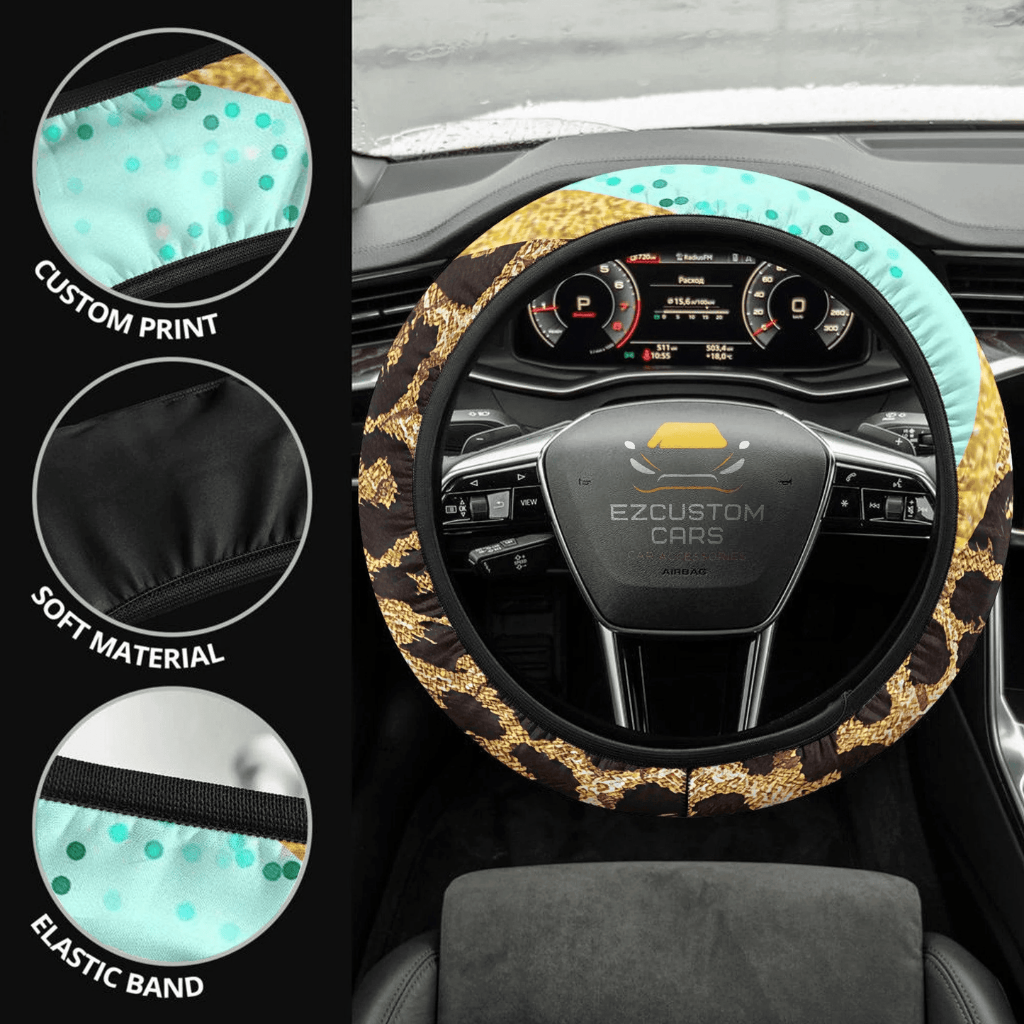 Cheetah Skin Anime Steering Wheel Cover Custom Cheetah Car Accessories