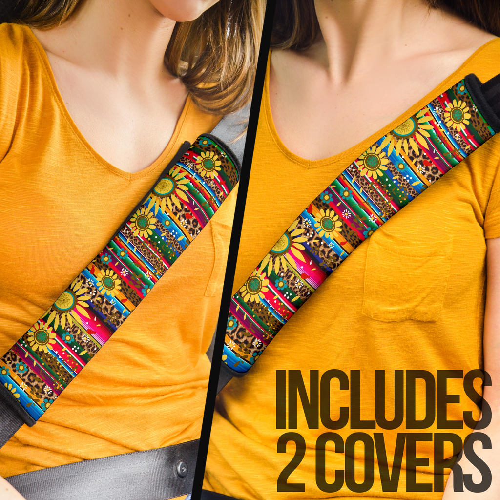 Cheetah Sunflower Car Seat Belt CoversCustom Car Interior Accessories Perfect Gift