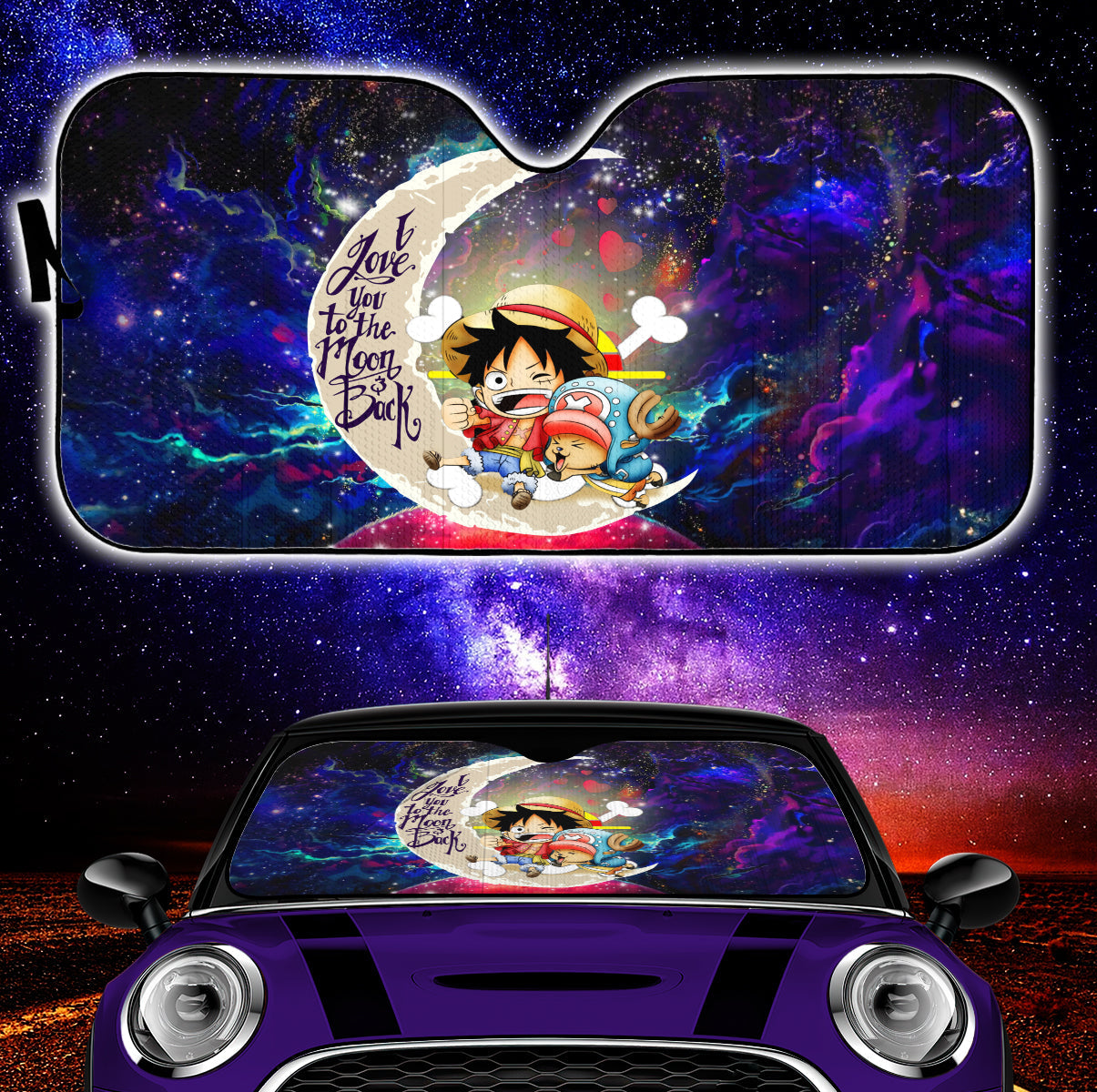Chibi Luffy And Chopper One Piece Anime Love You To The Moon Galaxy Car Auto Sunshades