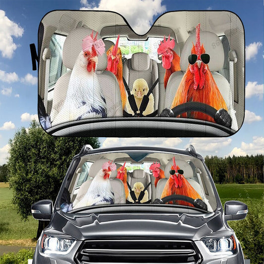 Chicken Family Driving Car Auto Sunshades