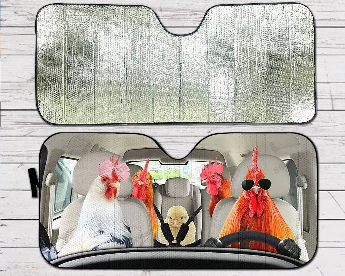 Chicken Family Driving Car Auto Sunshades