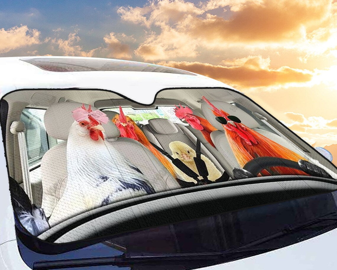 Chicken Family Driving Car Auto Sunshades