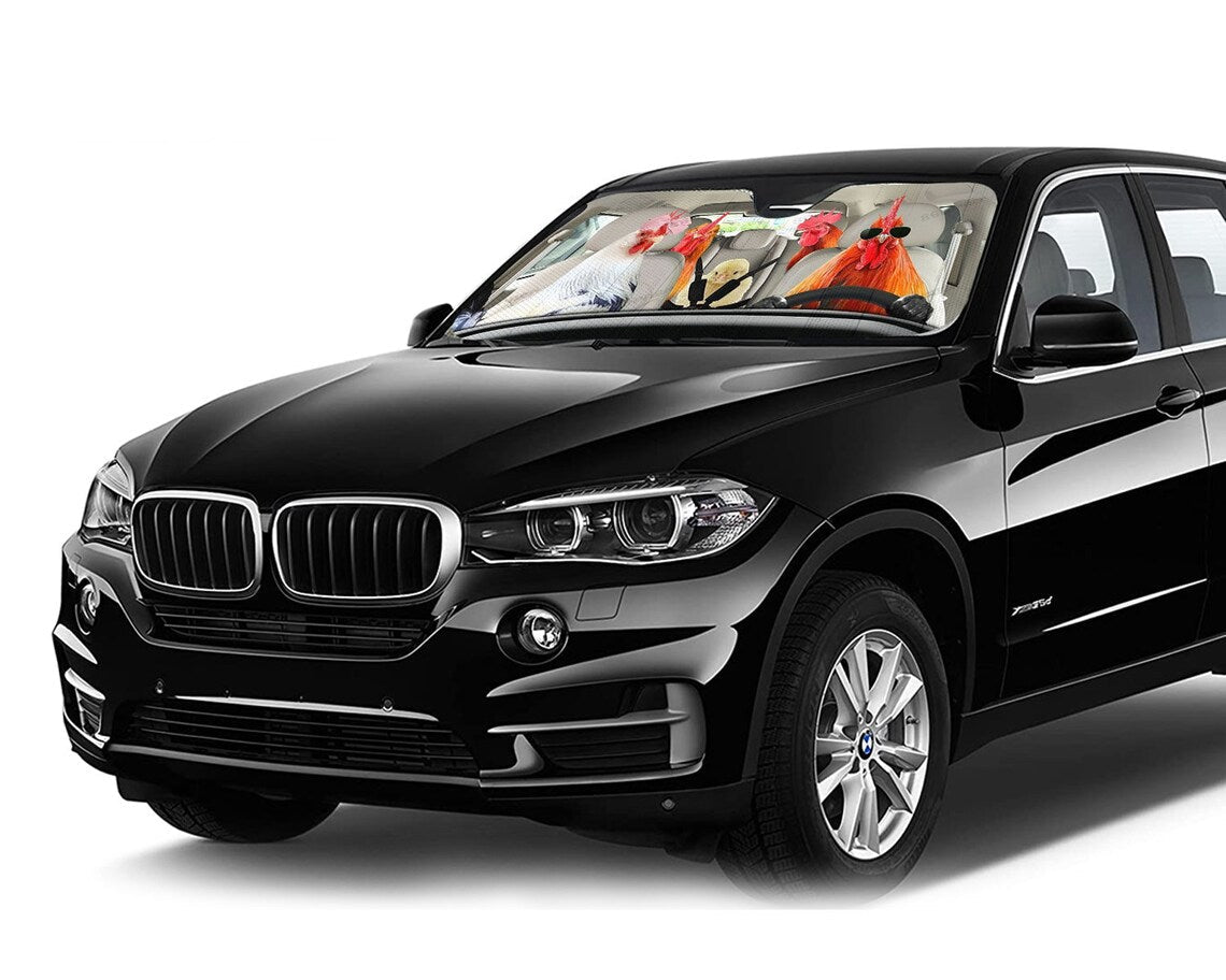 Chicken Family Driving Car Auto Sunshades