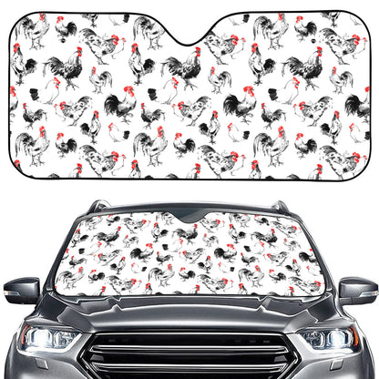 Chicken Ink Painting Pattern Print Car Windshield Sun Shade