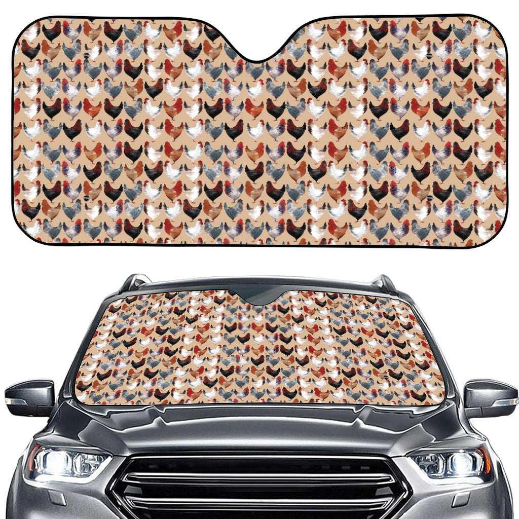 Chicken Painting Pattern Print Car Windshield Sun Shade