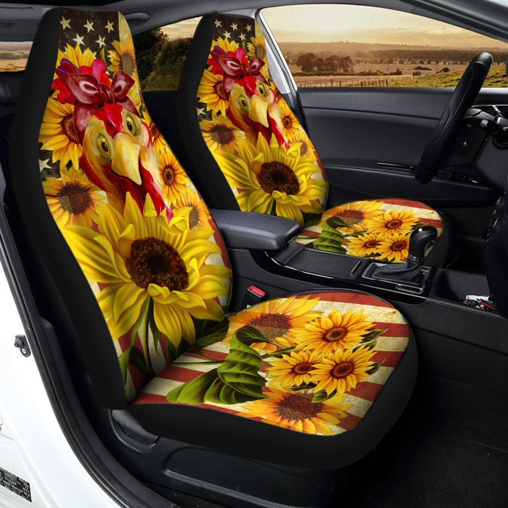 Chicken Sunflower Car Seat Covers Custom US Flag Car Accessories
