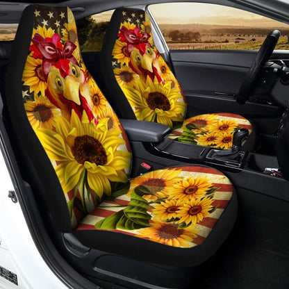Chicken Sunflower Car Seat Covers Custom US Flag Car Accessories