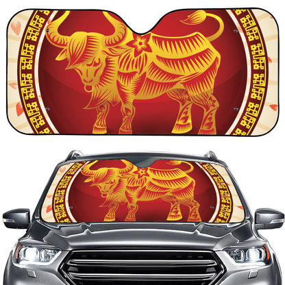 Chinese Ox Zodiac Sign Print Car Windshield Sun Shade