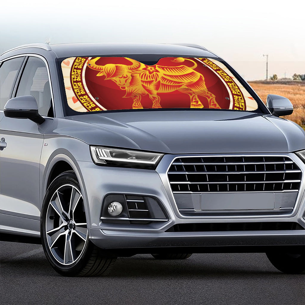 Chinese Ox Zodiac Sign Print Car Windshield Sun Shade