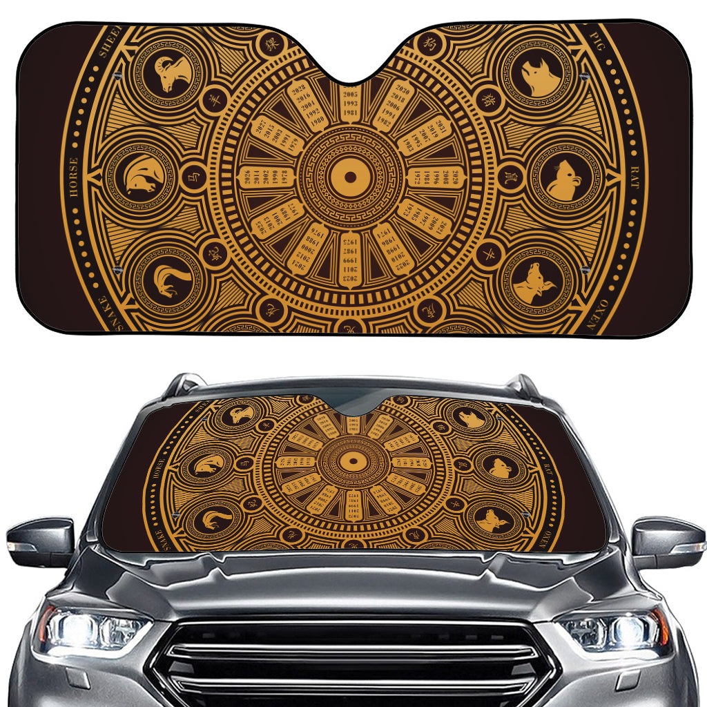 Chinese Zodiac Calendar Signs Print Car Windshield Sun Shade