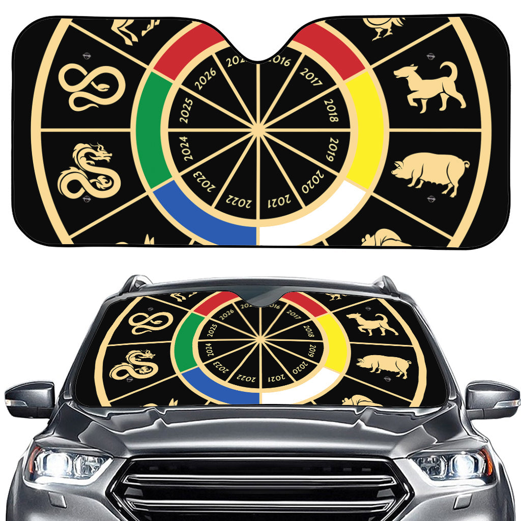 Chinese Zodiac Calendar Wheel Print Car Windshield Sun Shade