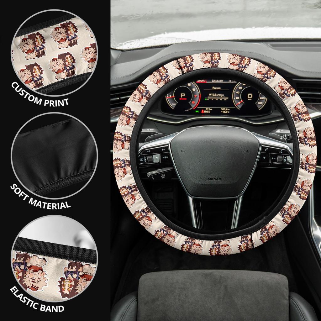 Chipi Doma And Kokushibo Demon Slayer Anime Car Steering Wheel Cover1
