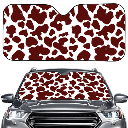 Chocolate Brown And White Cow Print Car Windshield Sun Shade