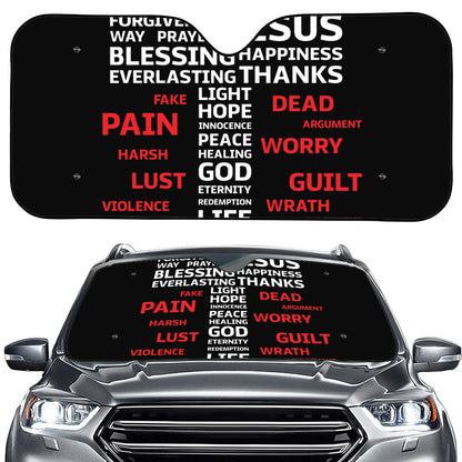 Christian Cross Religious Words Print Car Windshield Sun Shade