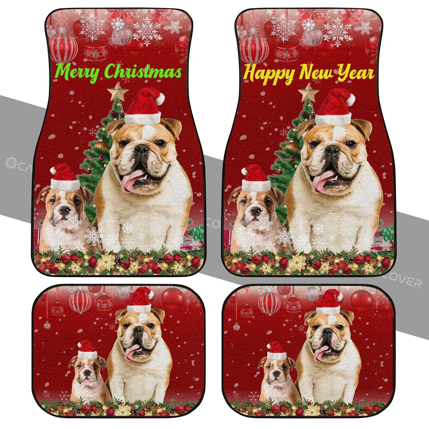 Christmas Bulldogs Car Floor Mats Custom Car Interior Accessories For Dog Lovers