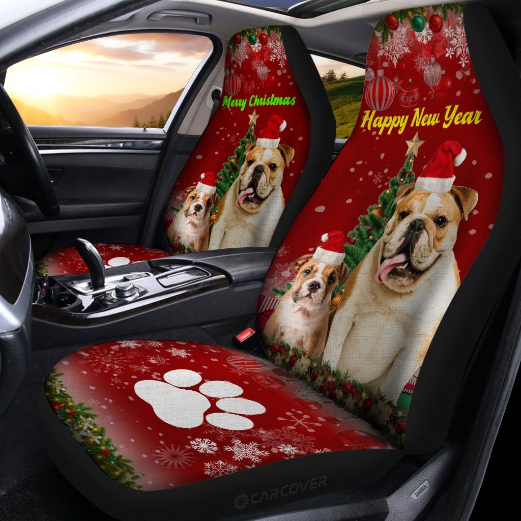 Christmas Bulldogs Car Seat Covers Custom Car Interior Accessories For Dog Lovers