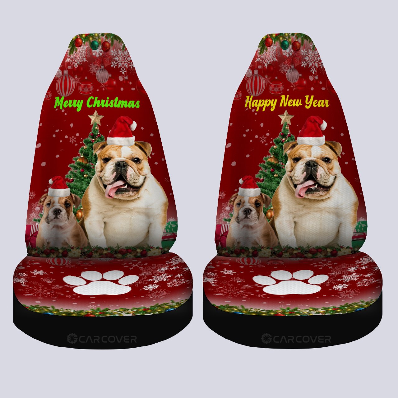 Christmas Bulldogs Car Seat Covers Custom Car Interior Accessories For Dog Lovers