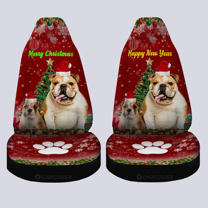 Christmas Bulldogs Car Seat Covers Custom Car Interior Accessories For Dog Lovers