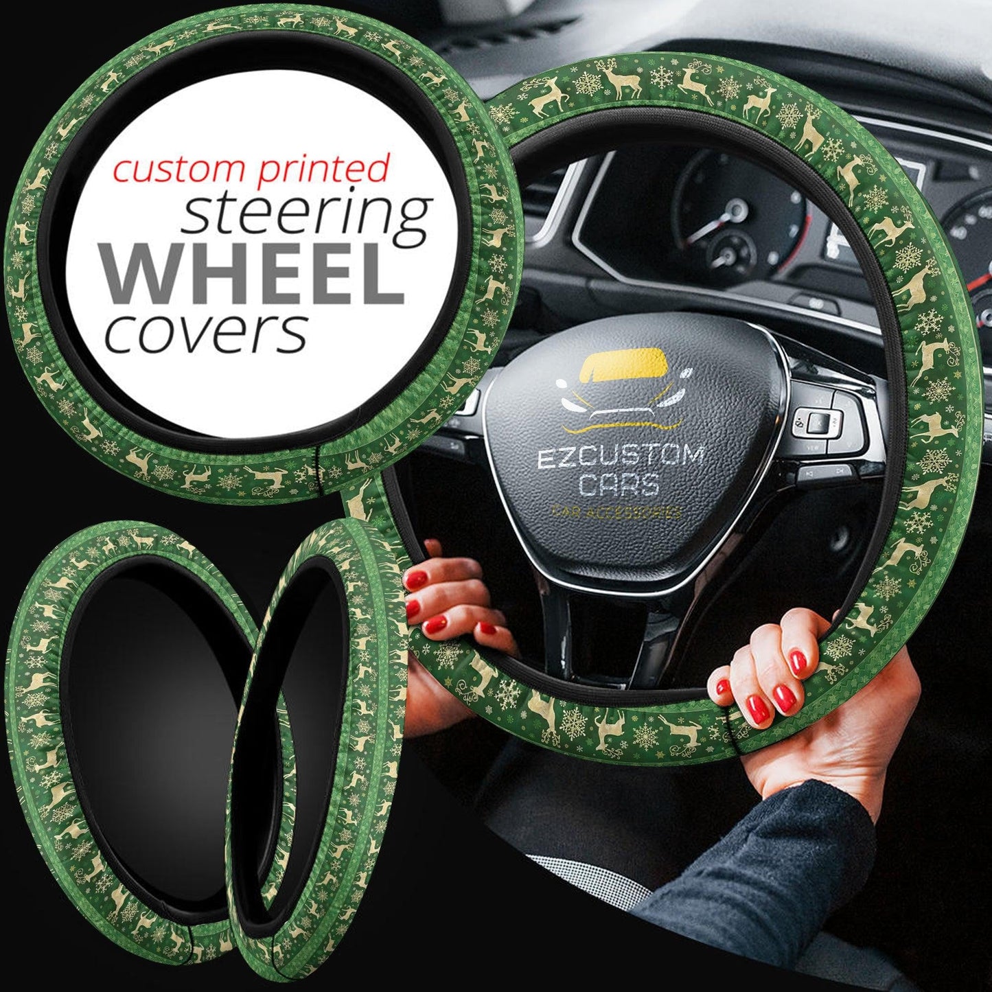 Christmas Car Accessories Steering Wheel Cover Christmas Deer Pattern