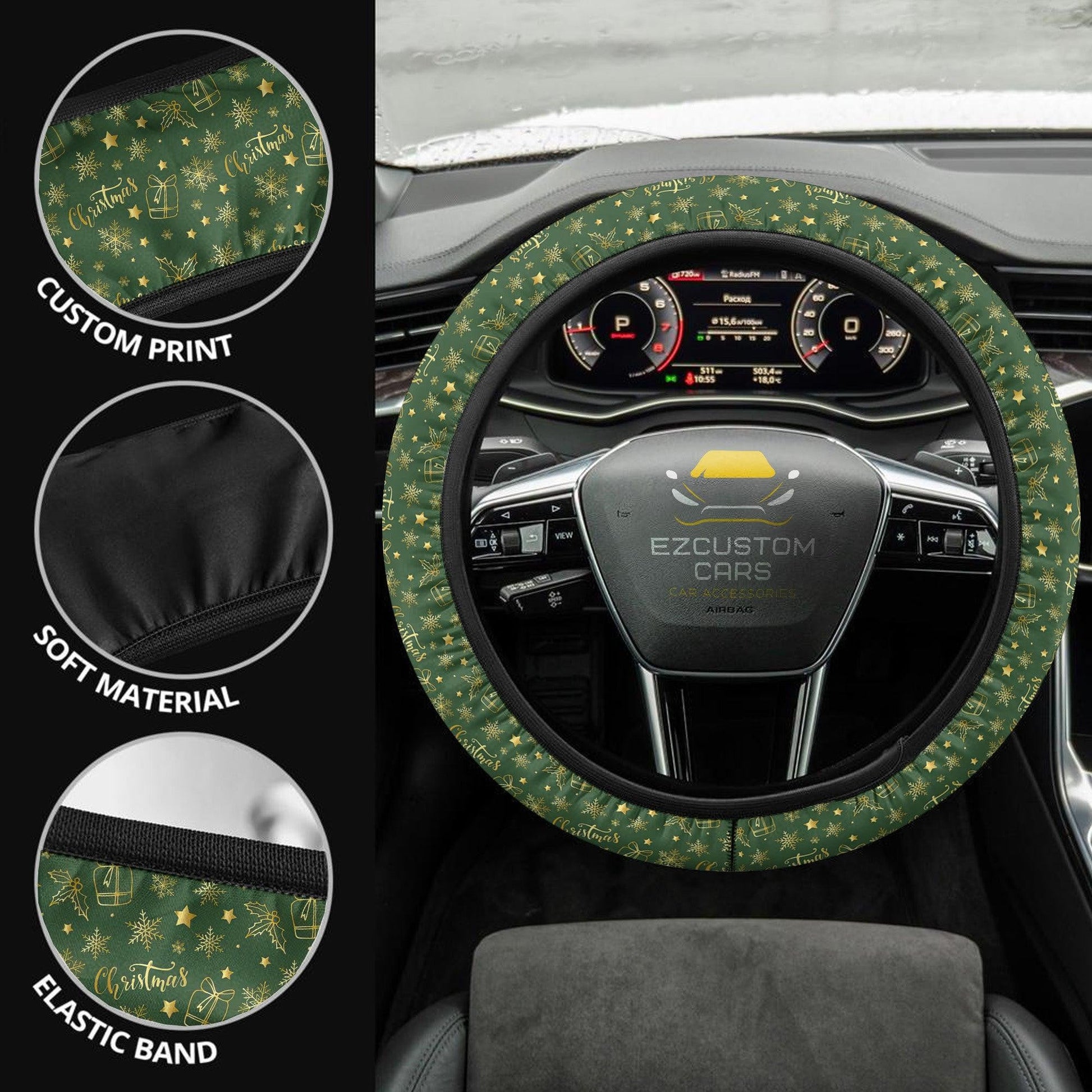 Christmas Car Accessories Steering Wheel Cover Christmas Pattern Blue