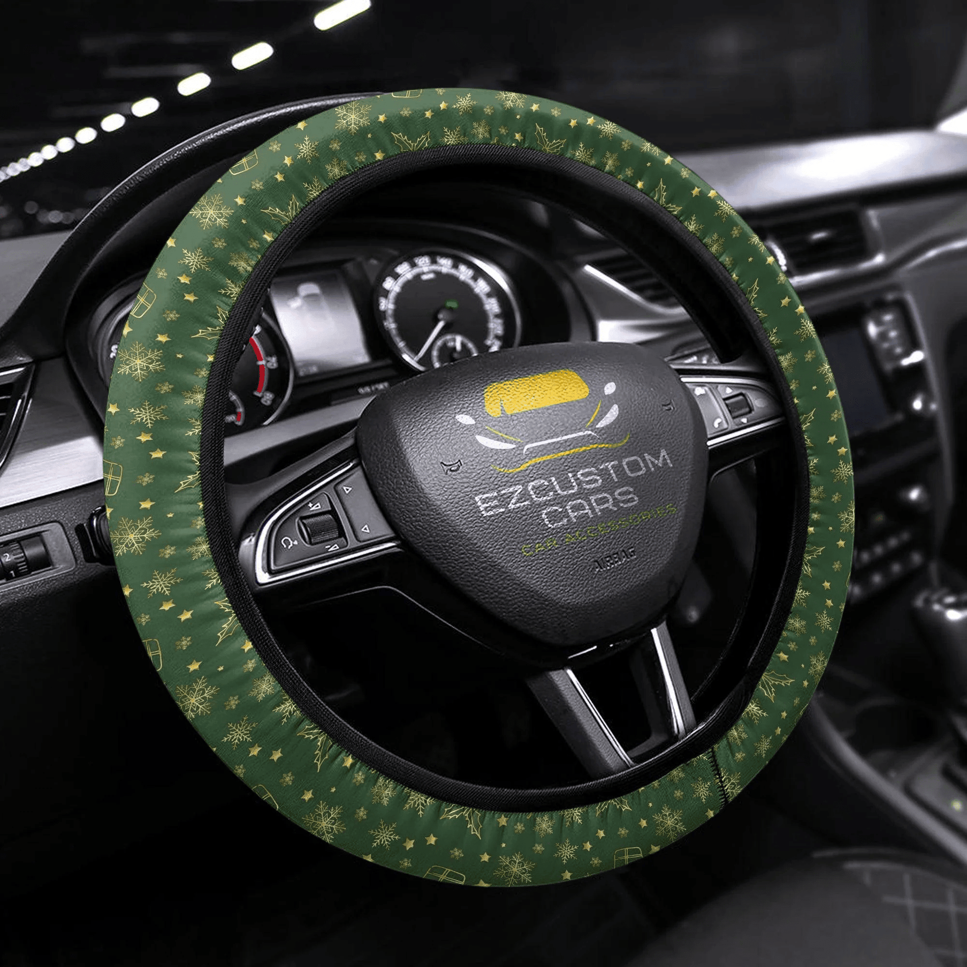Christmas Car Accessories Steering Wheel Cover Christmas Pattern Blue