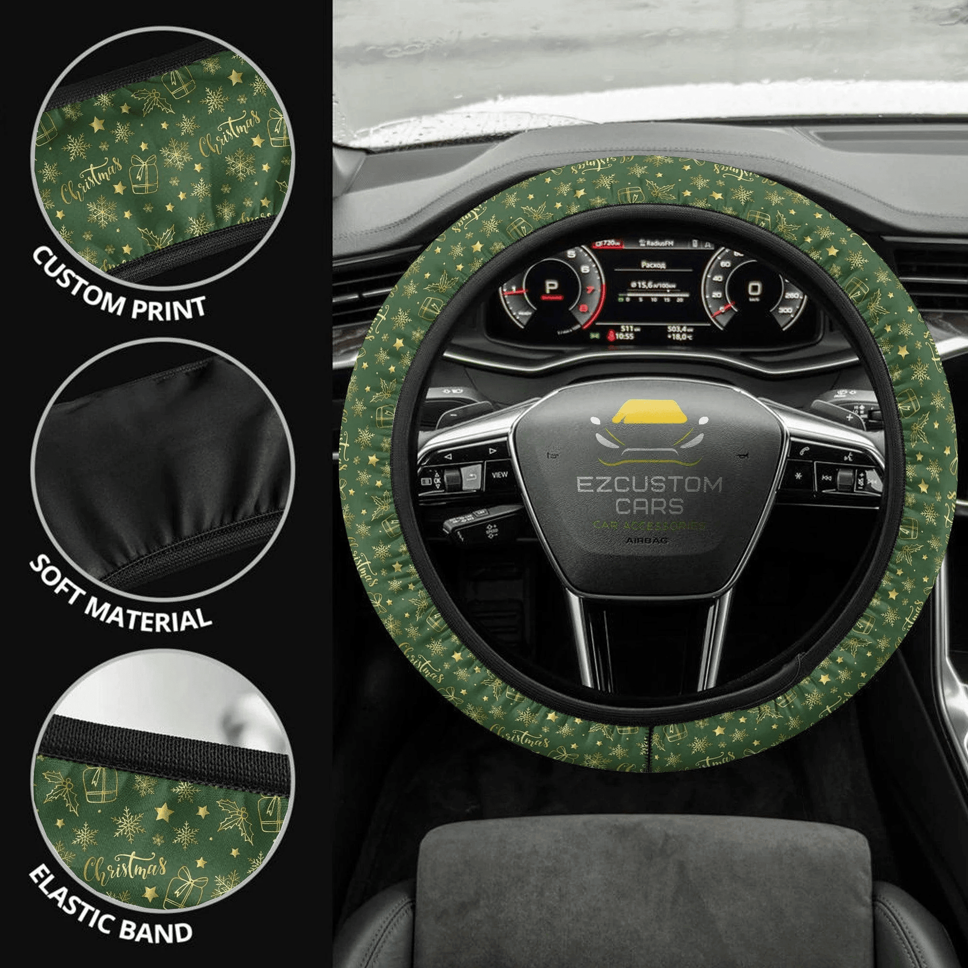Christmas Car Accessories Steering Wheel Cover Christmas Pattern Blue
