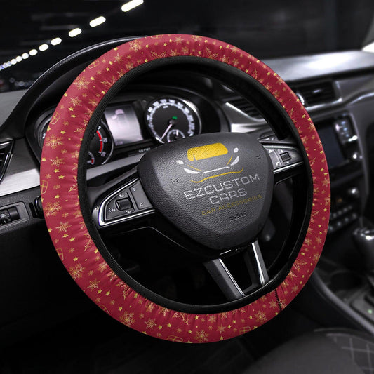 Christmas Car Accessories Steering Wheel Cover Christmas Pattern Red