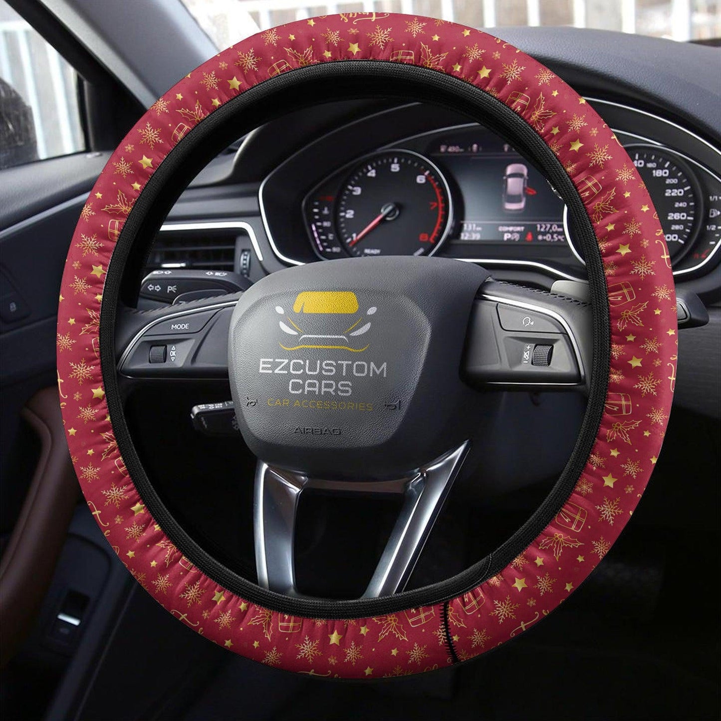 Christmas Car Accessories Steering Wheel Cover Christmas Pattern Red
