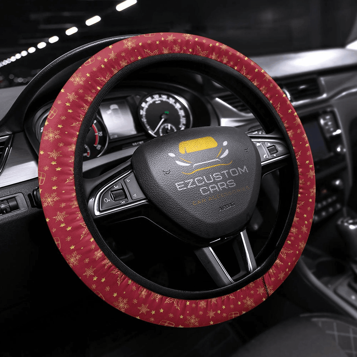 Christmas Car Accessories Steering Wheel Cover Christmas Pattern Red