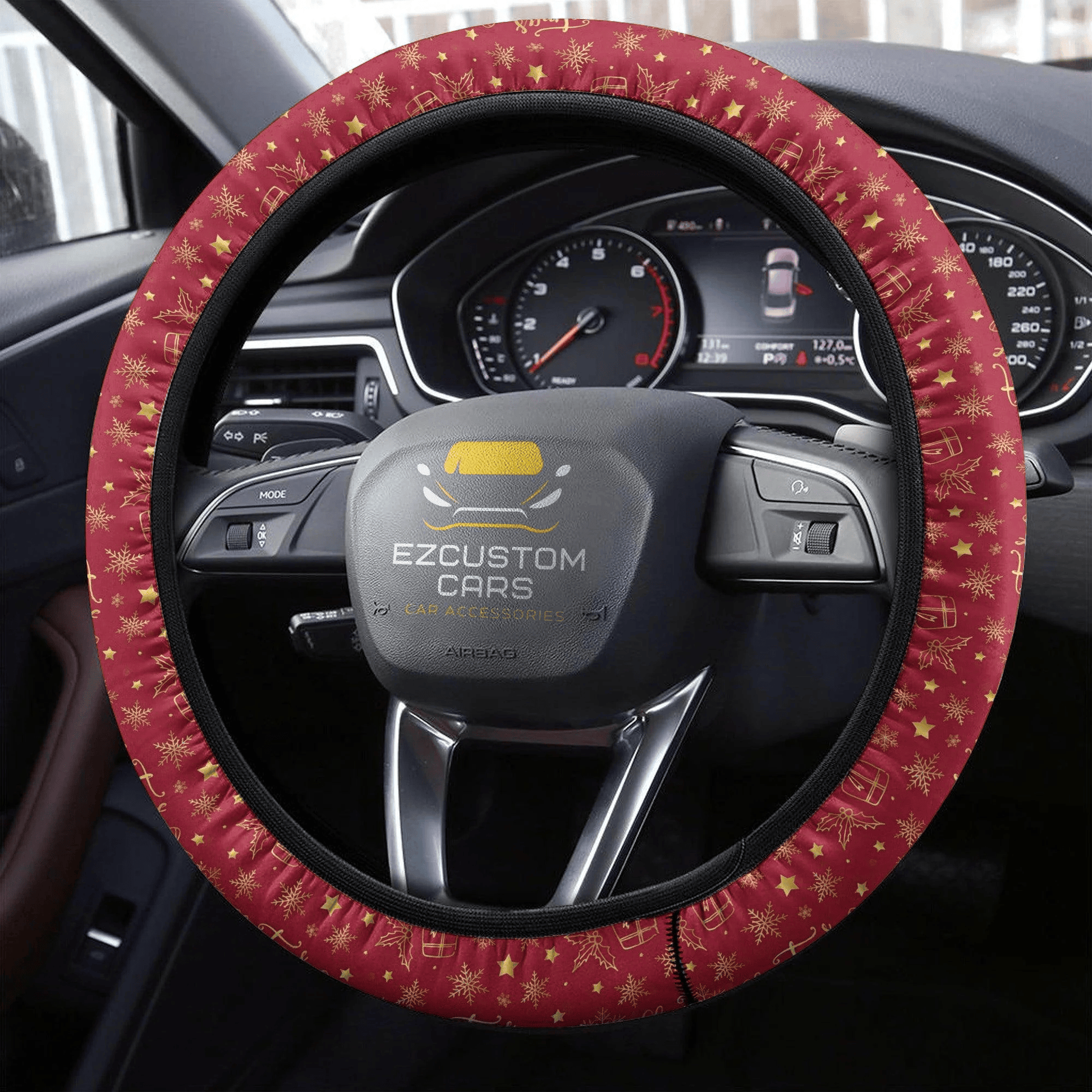 Christmas Car Accessories Steering Wheel Cover Christmas Pattern Red