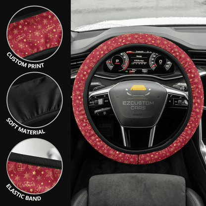 Christmas Car Accessories Steering Wheel Cover Christmas Pattern Red