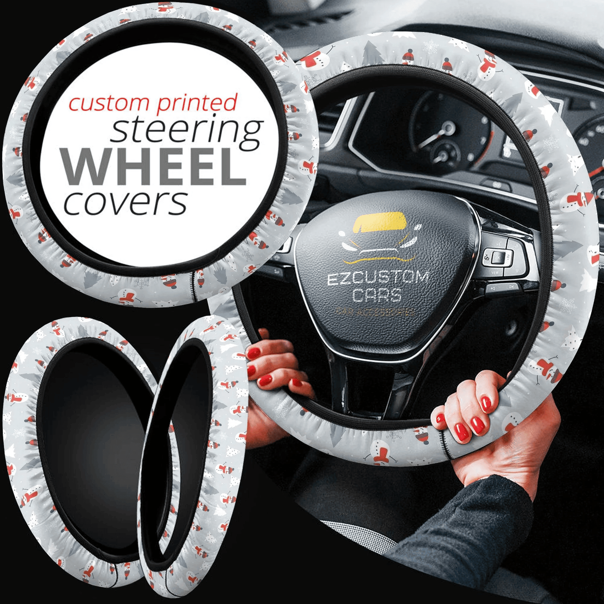 Christmas Car Accessories Steering Wheel Cover Christmas Snowmen Pattern