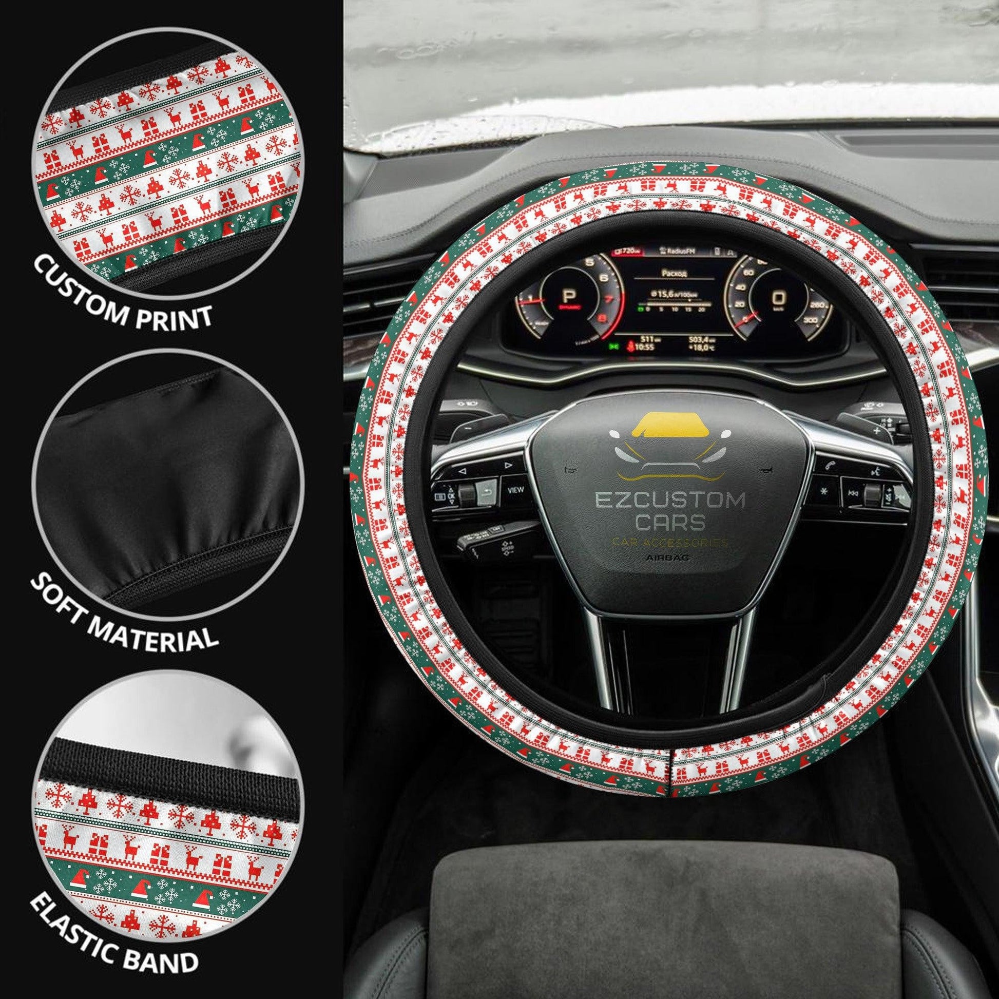 Christmas Car Accessories Steering Wheel Cover Knitted Christmas Pattern