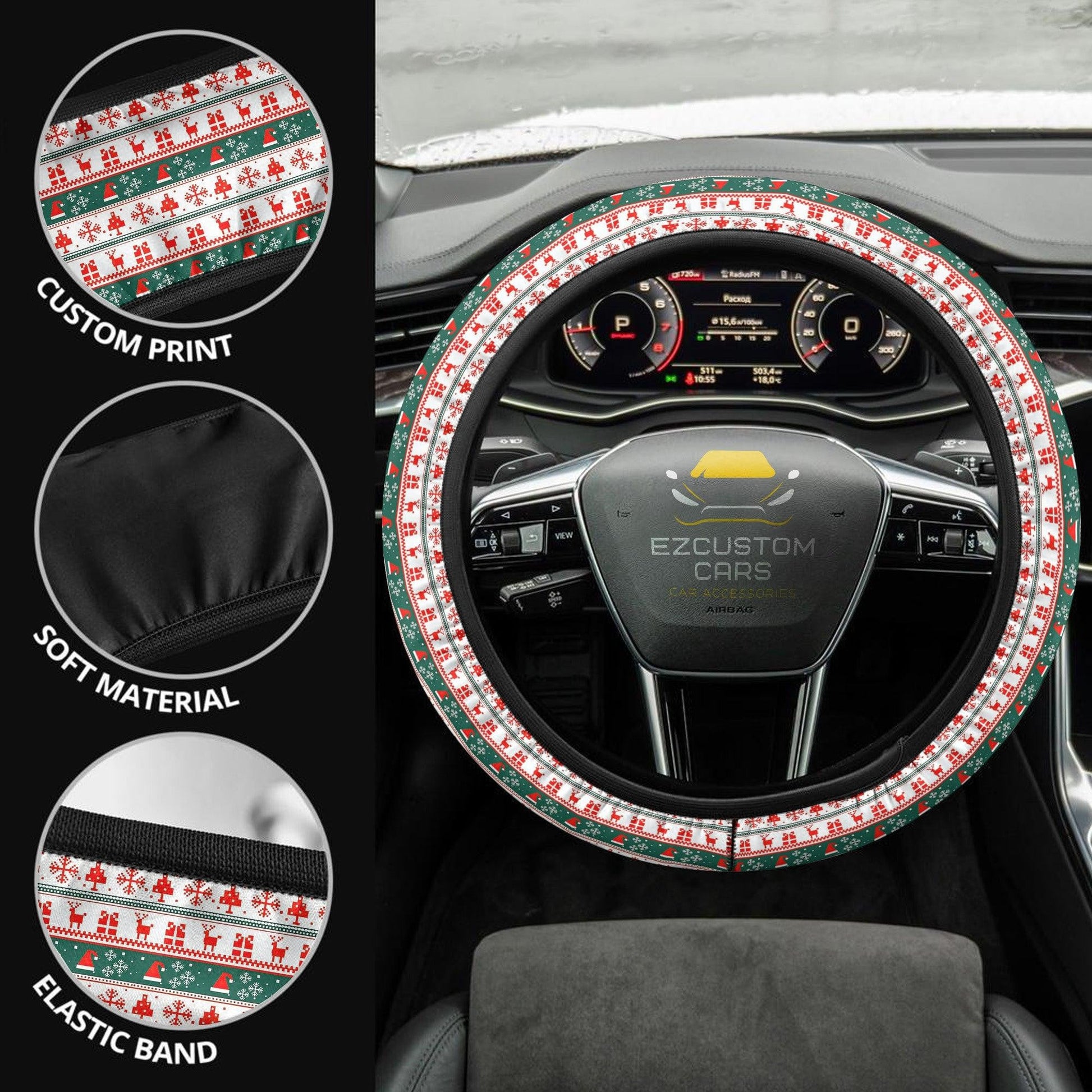 Christmas Car Accessories Steering Wheel Cover Knitted Christmas Pattern