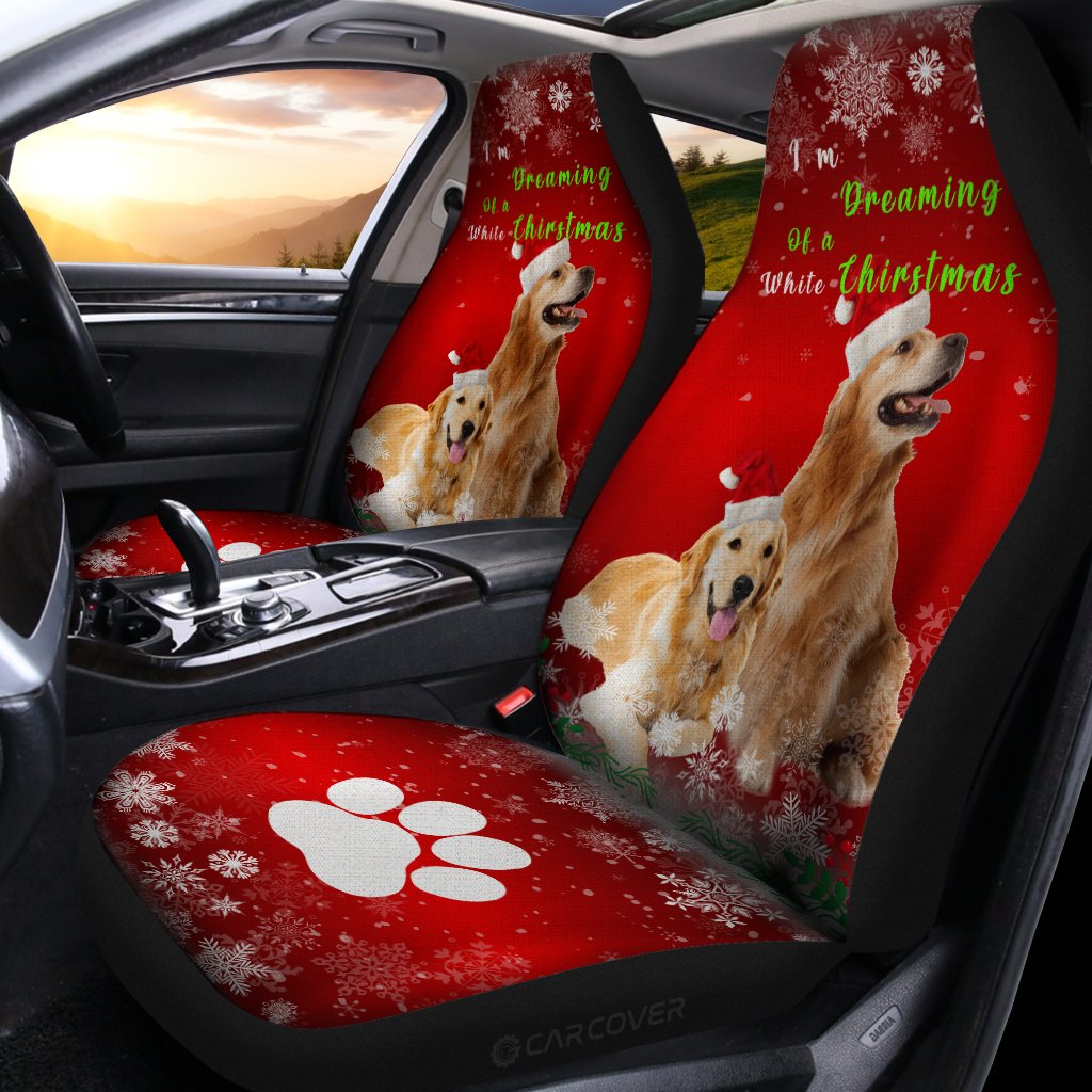 Christmas Golden Retrievers Car Seat Covers Custom Dog Car Interior Accessories