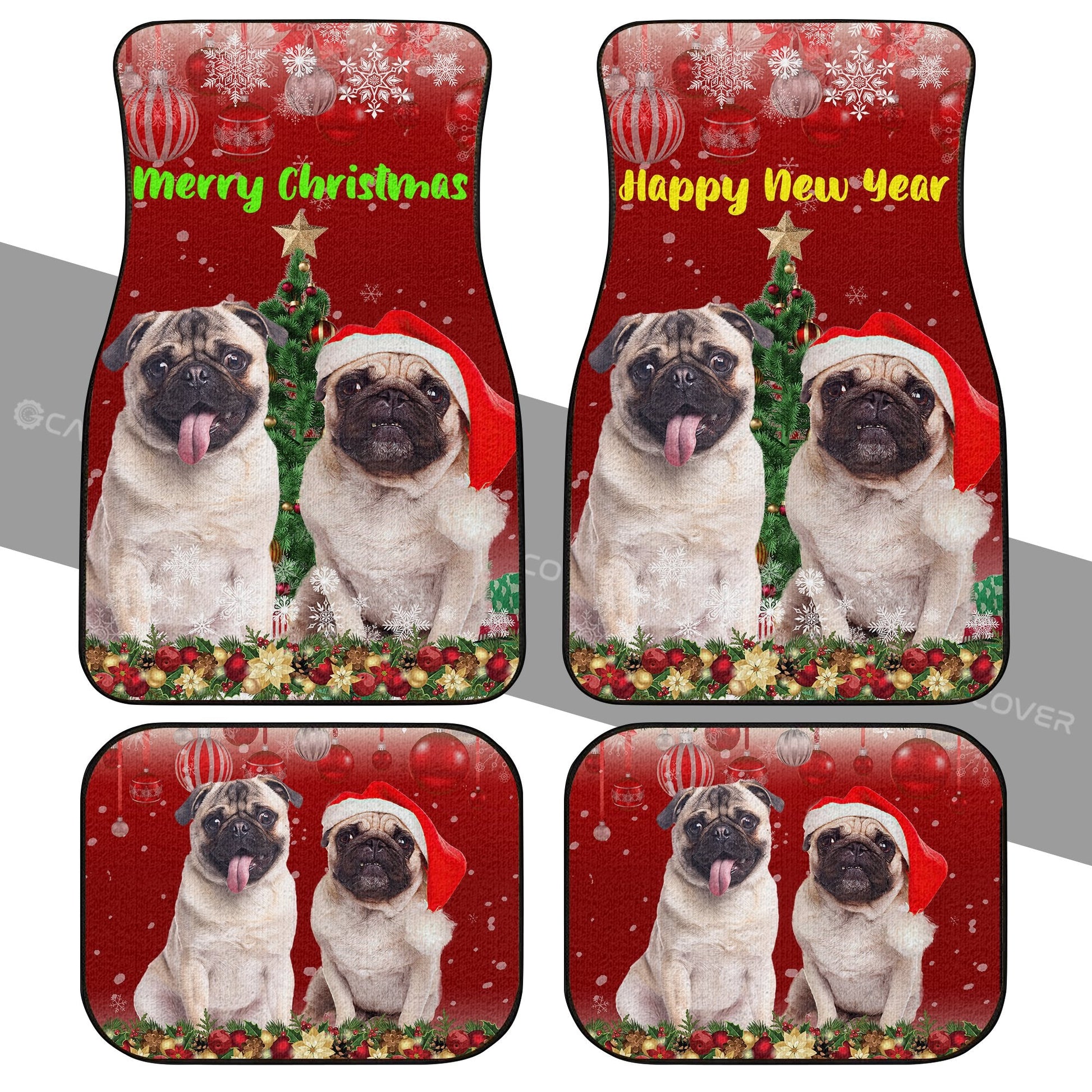Christmas Pugs Car Floor Mats Custom Car Interior Accessories