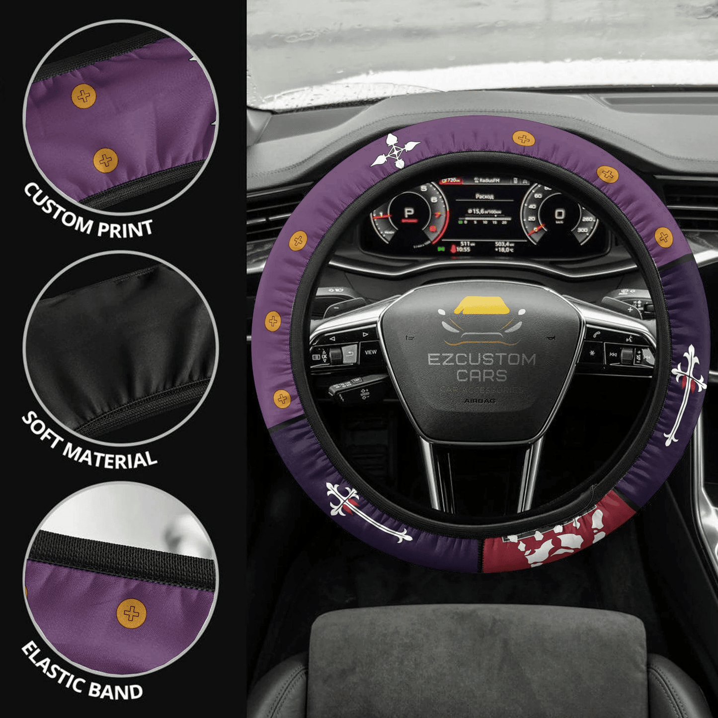 Chrollo Lucifer Anime Steering Wheel Cover Custom Anime Hunter x Hunter Car Accessories
