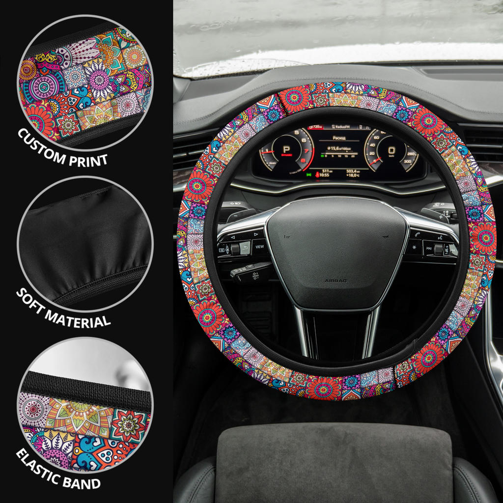 Color Flowers Premium Car Steering Wheel Cover