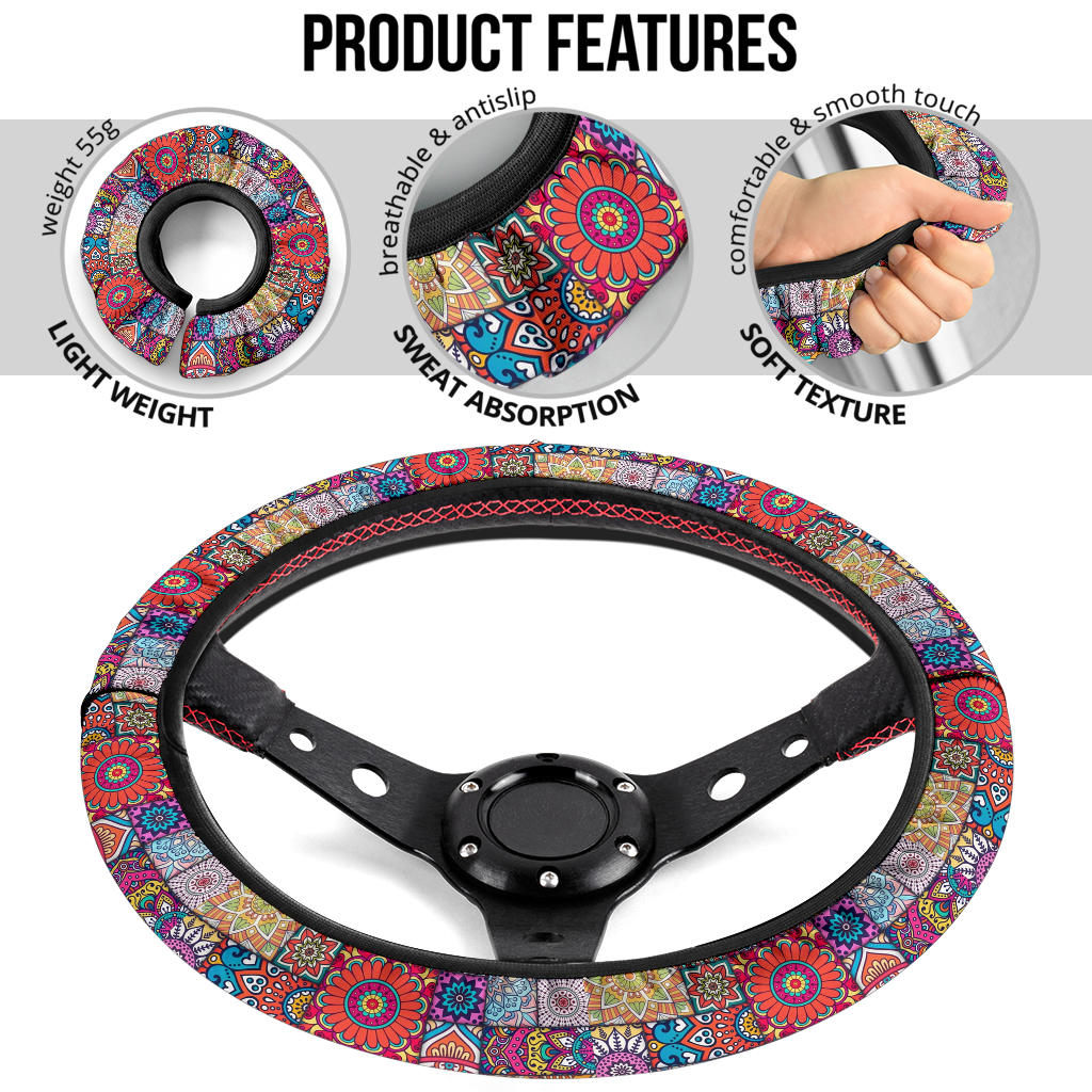 Color Flowers Premium Car Steering Wheel Cover