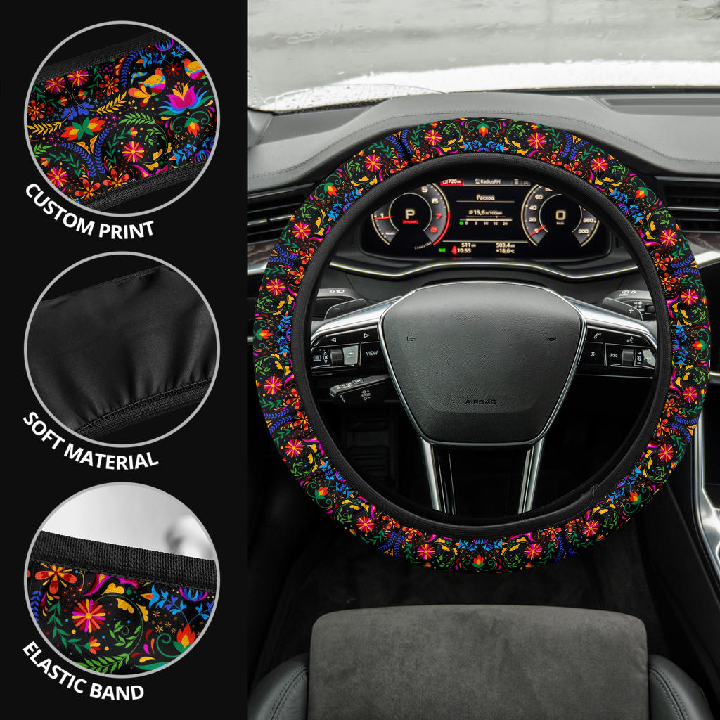Color Mexican Bird Flower Premium Car Steering Wheel Cover