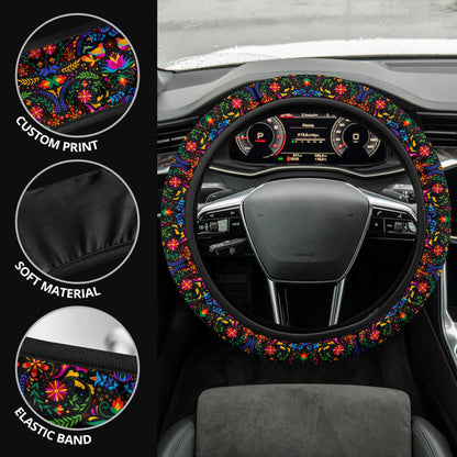 Color Mexican Bird Flower Premium Car Steering Wheel Cover